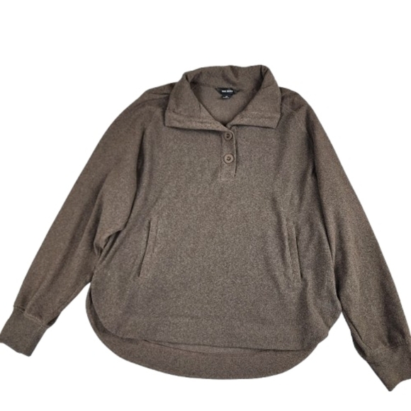 Rea Mode Tops - Rae Mode Cozy Brown Pullover Button-Neck Sweatshirt Normcore  Athleisure Medium